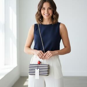 KAYU Blue Natural Stripe Straw Clutch Handbag